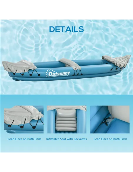 Outsunny Inflatable Kayak, Two-Person Inflatable Canoe Boat Set with Air Pump, Aluminium Oars, 318 x 80 x 50cm - Blue