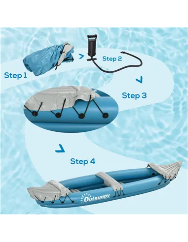 Outsunny Inflatable Kayak, Two-Person Inflatable Canoe Boat Set with Air Pump, Aluminium Oars, 318 x 80 x 50cm - Blue