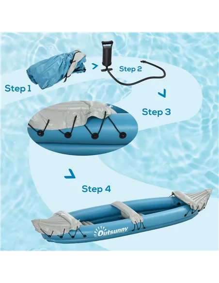 Outsunny Inflatable Kayak, Two-Person Inflatable Canoe Boat Set with Air Pump, Aluminium Oars, 318 x 80 x 50cm - Blue