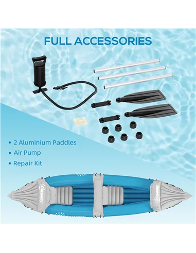 Outsunny Inflatable Kayak, Two-Person Inflatable Canoe Boat Set with Air Pump, Aluminium Oars, 318 x 80 x 50cm - Blue