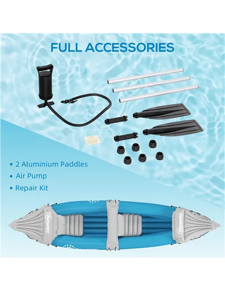 Outsunny Inflatable Kayak, Two-Person Inflatable Canoe Boat Set with Air Pump, Aluminium Oars, 318 x 80 x 50cm - Blue