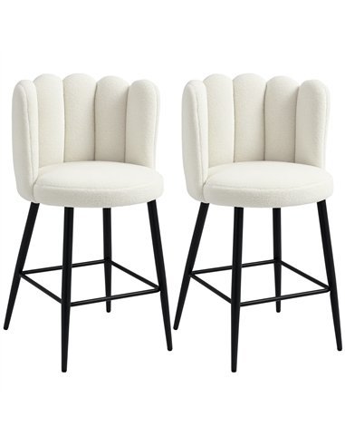 HOMCOM Bar Stools Set of 2, Faux Cashmere Upholstered Breakfast Bar Chairs, Modern Kitchen Stools with Backs, Footrest and Steel