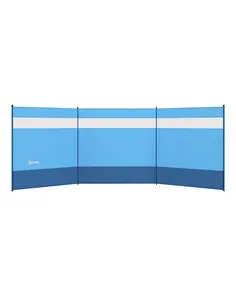 Outsunny Camping Windbreaker with Clear Windows, Carry Bag and Steel Poles, for Beach Caravan Campervan, 440 x 140cm, Blue