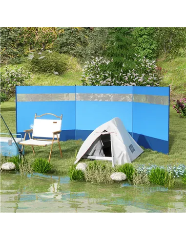 Outsunny Camping Windbreaker with Clear Windows, Carry Bag and Steel Poles, for Beach Caravan Campervan, 440 x 140cm, Blue