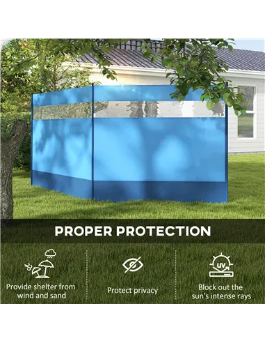 Outsunny Camping Windbreaker with Clear Windows, Carry Bag and Steel Poles, for Beach Caravan Campervan, 440 x 140cm, Blue