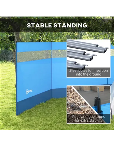 Outsunny Camping Windbreaker with Clear Windows, Carry Bag and Steel Poles, for Beach Caravan Campervan, 440 x 140cm, Blue