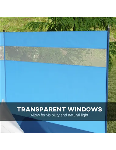 Outsunny Camping Windbreaker with Clear Windows, Carry Bag and Steel Poles, for Beach Caravan Campervan, 440 x 140cm, Blue