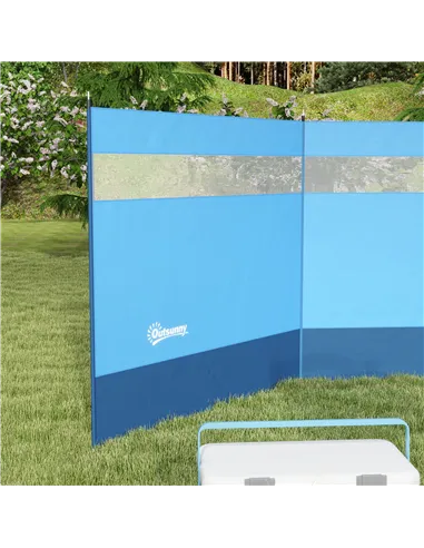 Outsunny Camping Windbreaker with Clear Windows, Carry Bag and Steel Poles, for Beach Caravan Campervan, 440 x 140cm, Blue