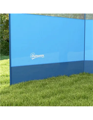 Outsunny Camping Windbreaker with Clear Windows, Carry Bag and Steel Poles, for Beach Caravan Campervan, 440 x 140cm, Blue