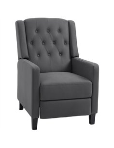 HOMCOM Wingback Recliner Chair for Home Theater, Button Tufted Microfibre Cloth Reclining Armchair with Leg Rest, Deep Grey