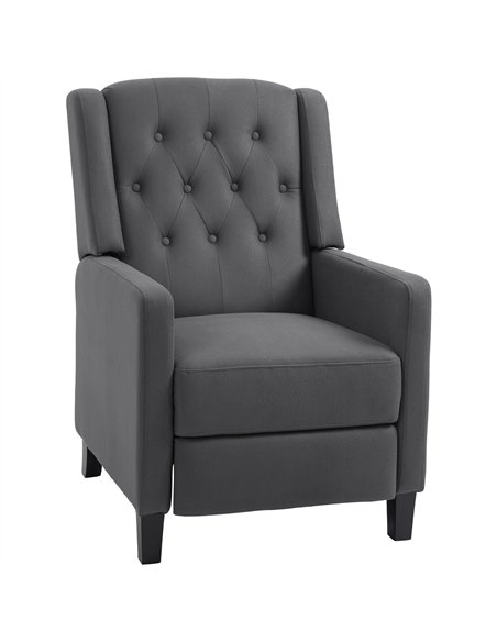 HOMCOM Wingback Recliner Chair for Home Theater, Button Tufted Microfibre Cloth Reclining Armchair with Leg Rest, Deep Grey