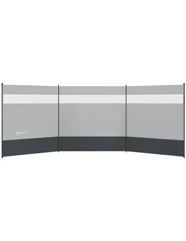 Outsunny Camping Windbreaker with Clear Windows, Carry Bag and Steel Poles, for Beach Caravan Campervan, 440 x 140cm, Grey