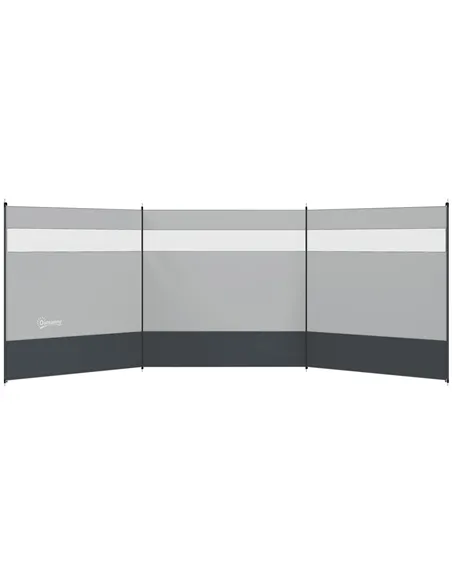 Outsunny Camping Windbreaker with Clear Windows, Carry Bag and Steel Poles, for Beach Caravan Campervan, 440 x 140cm, Grey