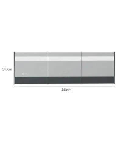 Outsunny Camping Windbreaker with Clear Windows, Carry Bag and Steel Poles, for Beach Caravan Campervan, 440 x 140cm, Grey