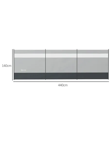 Outsunny Camping Windbreaker with Clear Windows, Carry Bag and Steel Poles, for Beach Caravan Campervan, 440 x 140cm, Grey