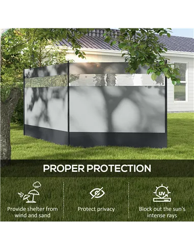 Outsunny Camping Windbreaker with Clear Windows, Carry Bag and Steel Poles, for Beach Caravan Campervan, 440 x 140cm, Grey