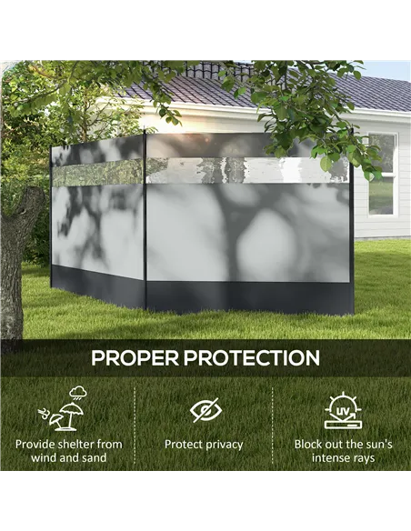 Outsunny Camping Windbreaker with Clear Windows, Carry Bag and Steel Poles, for Beach Caravan Campervan, 440 x 140cm, Grey