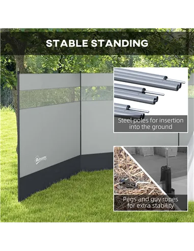 Outsunny Camping Windbreaker with Clear Windows, Carry Bag and Steel Poles, for Beach Caravan Campervan, 440 x 140cm, Grey