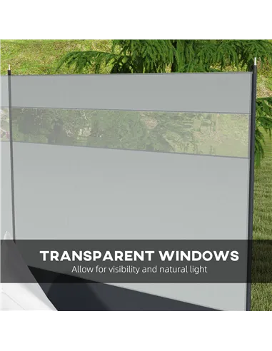 Outsunny Camping Windbreaker with Clear Windows, Carry Bag and Steel Poles, for Beach Caravan Campervan, 440 x 140cm, Grey