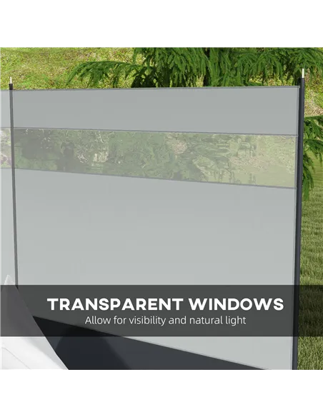 Outsunny Camping Windbreaker with Clear Windows, Carry Bag and Steel Poles, for Beach Caravan Campervan, 440 x 140cm, Grey