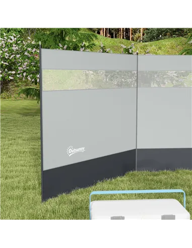 Outsunny Camping Windbreaker with Clear Windows, Carry Bag and Steel Poles, for Beach Caravan Campervan, 440 x 140cm, Grey