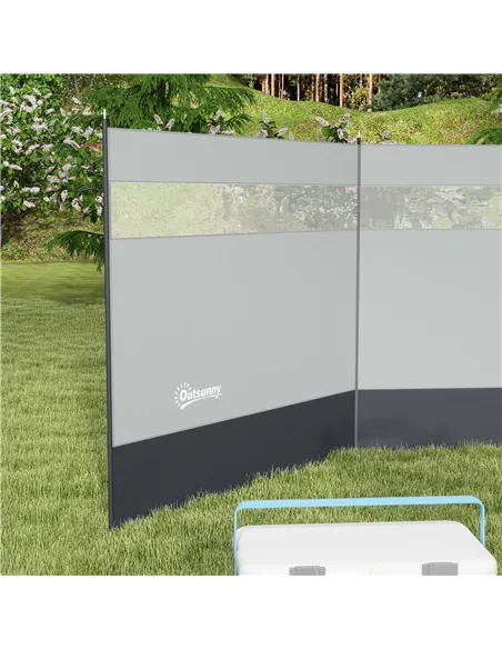 Outsunny Camping Windbreaker with Clear Windows, Carry Bag and Steel Poles, for Beach Caravan Campervan, 440 x 140cm, Grey