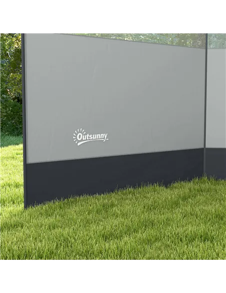 Outsunny Camping Windbreaker with Clear Windows, Carry Bag and Steel Poles, for Beach Caravan Campervan, 440 x 140cm, Grey