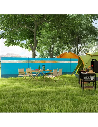 Outsunny Camping Windbreaker with Clear Windows, Carry Bag and Steel Poles, for Beach Caravan Campervan, 725 x 140cm, Blue