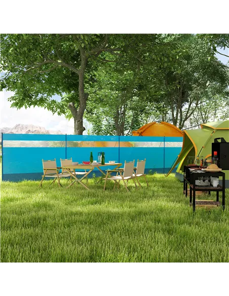 Outsunny Camping Windbreaker with Clear Windows, Carry Bag and Steel Poles, for Beach Caravan Campervan, 725 x 140cm, Blue