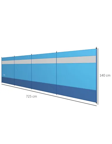 Outsunny Camping Windbreaker with Clear Windows, Carry Bag and Steel Poles, for Beach Caravan Campervan, 725 x 140cm, Blue