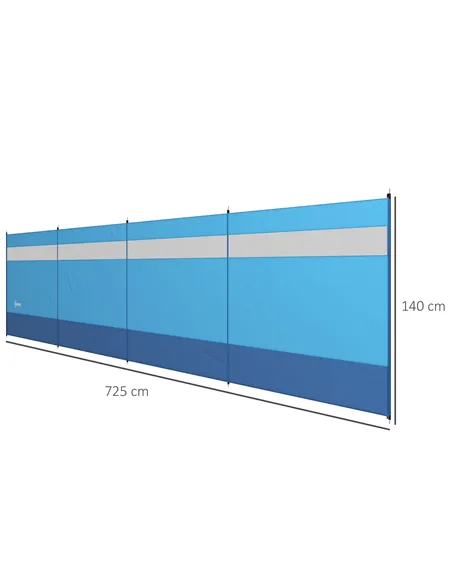 Outsunny Camping Windbreaker with Clear Windows, Carry Bag and Steel Poles, for Beach Caravan Campervan, 725 x 140cm, Blue