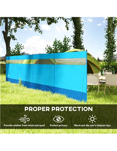 Outsunny Camping Windbreaker with Clear Windows, Carry Bag and Steel Poles, for Beach Caravan Campervan, 725 x 140cm, Blue