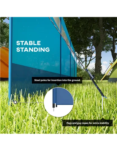 Outsunny Camping Windbreaker with Clear Windows, Carry Bag and Steel Poles, for Beach Caravan Campervan, 725 x 140cm, Blue