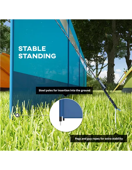 Outsunny Camping Windbreaker with Clear Windows, Carry Bag and Steel Poles, for Beach Caravan Campervan, 725 x 140cm, Blue