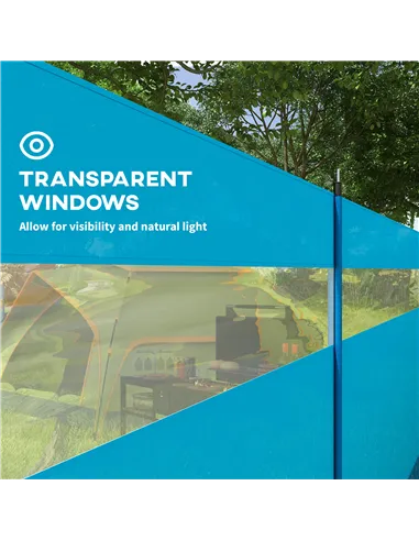 Outsunny Camping Windbreaker with Clear Windows, Carry Bag and Steel Poles, for Beach Caravan Campervan, 725 x 140cm, Blue