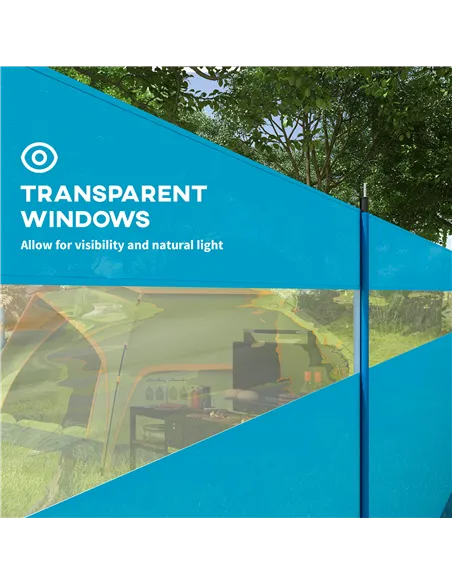 Outsunny Camping Windbreaker with Clear Windows, Carry Bag and Steel Poles, for Beach Caravan Campervan, 725 x 140cm, Blue