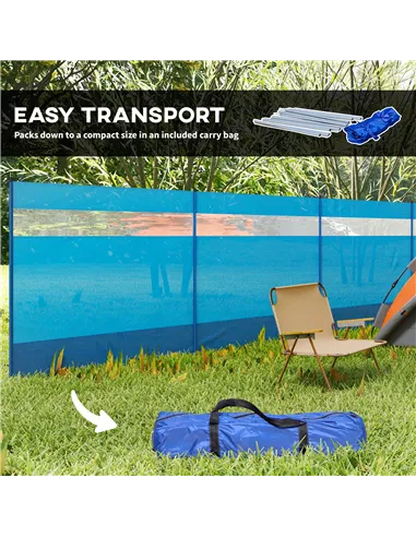 Outsunny Camping Windbreaker with Clear Windows, Carry Bag and Steel Poles, for Beach Caravan Campervan, 725 x 140cm, Blue