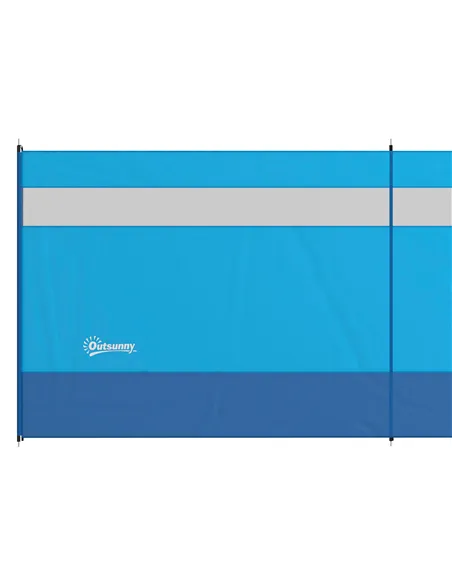 Outsunny Camping Windbreaker with Clear Windows, Carry Bag and Steel Poles, for Beach Caravan Campervan, 725 x 140cm, Blue