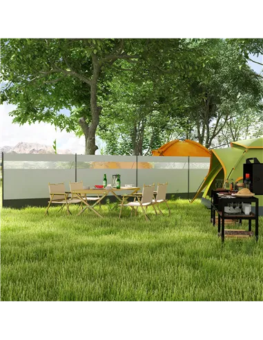 Outsunny Camping Windbreaker with Clear Windows, Carry Bag and Steel Poles, for Beach Caravan Campervan, 725 x 140cm, Grey