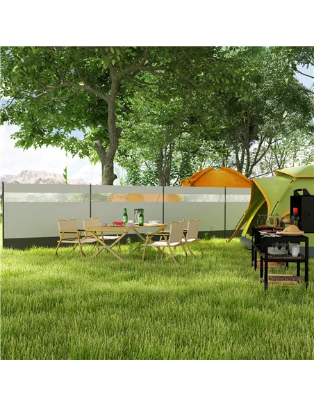 Outsunny Camping Windbreaker with Clear Windows, Carry Bag and Steel Poles, for Beach Caravan Campervan, 725 x 140cm, Grey