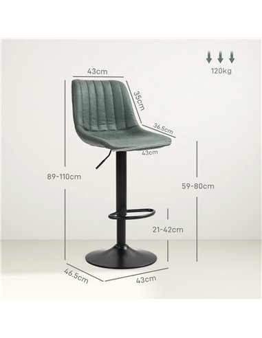 HOMCOM Set of Two Retro Tub Bar Stools - Green