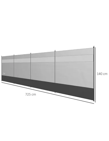 Outsunny Camping Windbreaker with Clear Windows, Carry Bag and Steel Poles, for Beach Caravan Campervan, 725 x 140cm, Grey