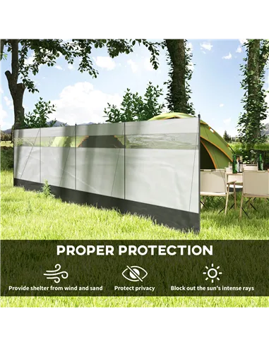 Outsunny Camping Windbreaker with Clear Windows, Carry Bag and Steel Poles, for Beach Caravan Campervan, 725 x 140cm, Grey