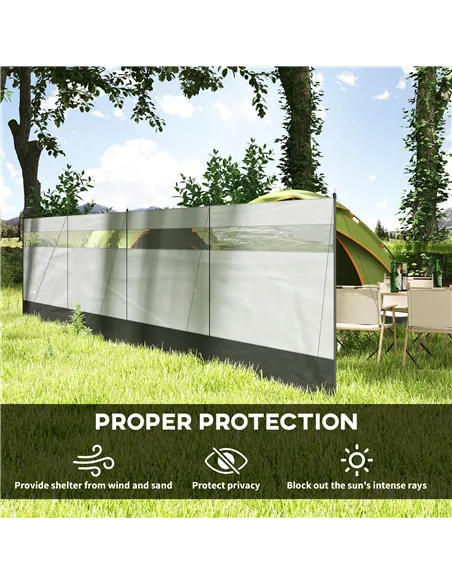 Outsunny Camping Windbreaker with Clear Windows, Carry Bag and Steel Poles, for Beach Caravan Campervan, 725 x 140cm, Grey