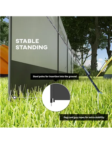 Outsunny Camping Windbreaker with Clear Windows, Carry Bag and Steel Poles, for Beach Caravan Campervan, 725 x 140cm, Grey