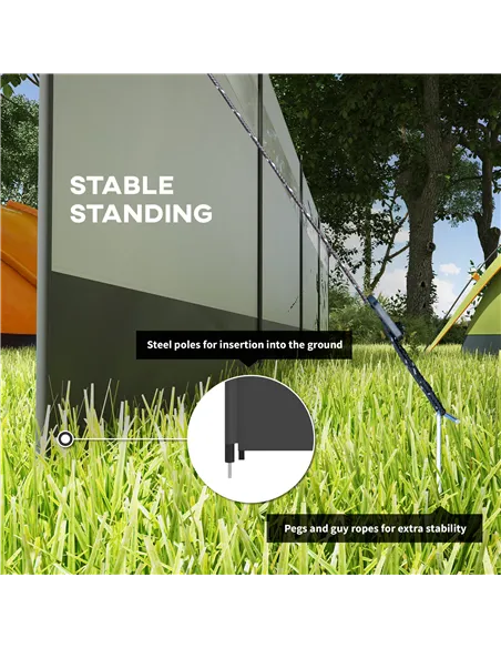 Outsunny Camping Windbreaker with Clear Windows, Carry Bag and Steel Poles, for Beach Caravan Campervan, 725 x 140cm, Grey