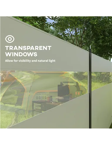 Outsunny Camping Windbreaker with Clear Windows, Carry Bag and Steel Poles, for Beach Caravan Campervan, 725 x 140cm, Grey