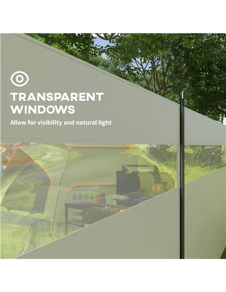 Outsunny Camping Windbreaker with Clear Windows, Carry Bag and Steel Poles, for Beach Caravan Campervan, 725 x 140cm, Grey