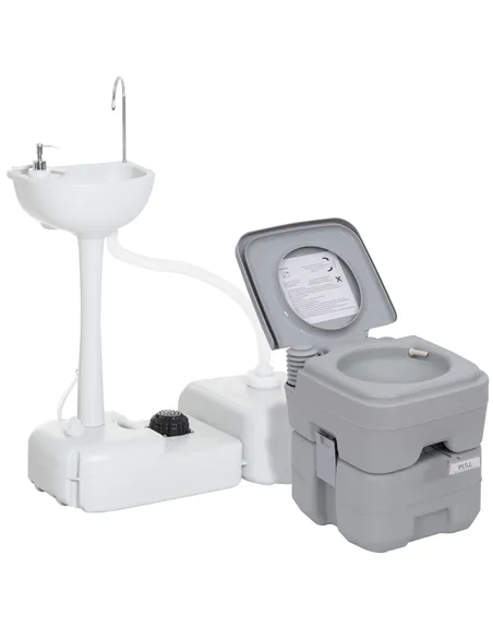Outsunny Portable Toilet and Camping Sink Set with Fresh and Waste Tank, Wastewater Recycled Set for Outdoor Events
