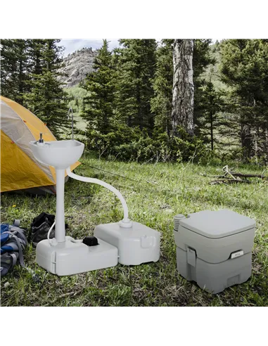 Outsunny Portable Toilet and Camping Sink Set with Fresh and Waste Tank, Wastewater Recycled Set for Outdoor Events